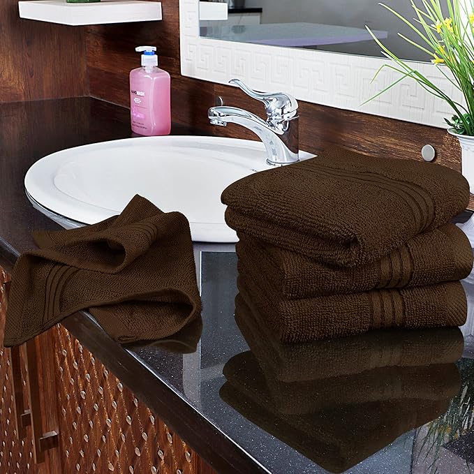 Utopia Towels 12 Pack Premium Wash Cloths Set, 12 by 12 Inches, 100% Cotton Ring Spun, Highly Absorbent and Soft Feel Washcloths for Bathroom, Spa, Gym, and Face, Dark Brown