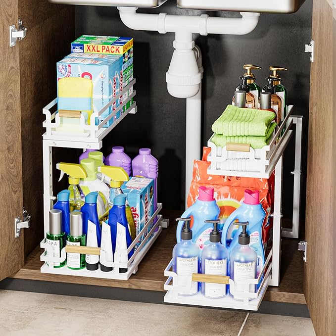 Under Sink Organizers and Storage, 2 Tier Slide Out Under Sink Organizers And Storage (1 Pack-white)