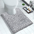 Yimobra Luxury Chenille U-Shaped Toilet Rug, Super Soft Shaggy Contour Bath Mat for Bathroom Floor, Fluffy, Water Absorbent, Non Slip, Machine Washable, Dry Quickly, 24''x 20'', Light Grey & Dark Grey