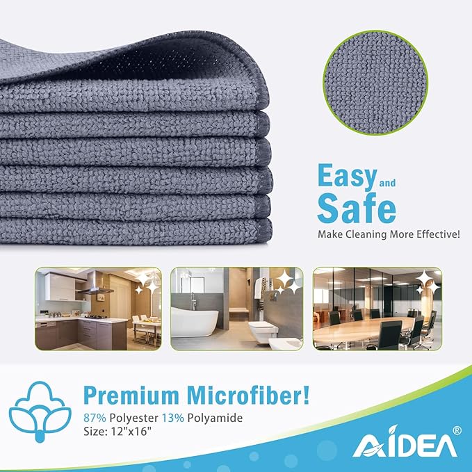 AIDEA Microfiber Cleaning Cloth-24PK, Soft Microfiber Towels for Cars, Absorbent Cleaning Rags, Lint-Free Streak-Free Wash Cloths for House, Kitchen, Window(12inx16in)