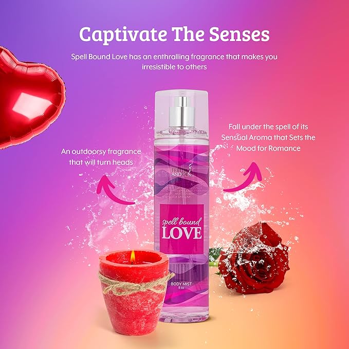 Home Spa Gift 10oz Deep Moisturizing Fragrance Body Lotion & 8 oz. Fine Fragrance Body Mist Set Luxury Self-Care Combo for Women and Girls (Spell Bound Love)