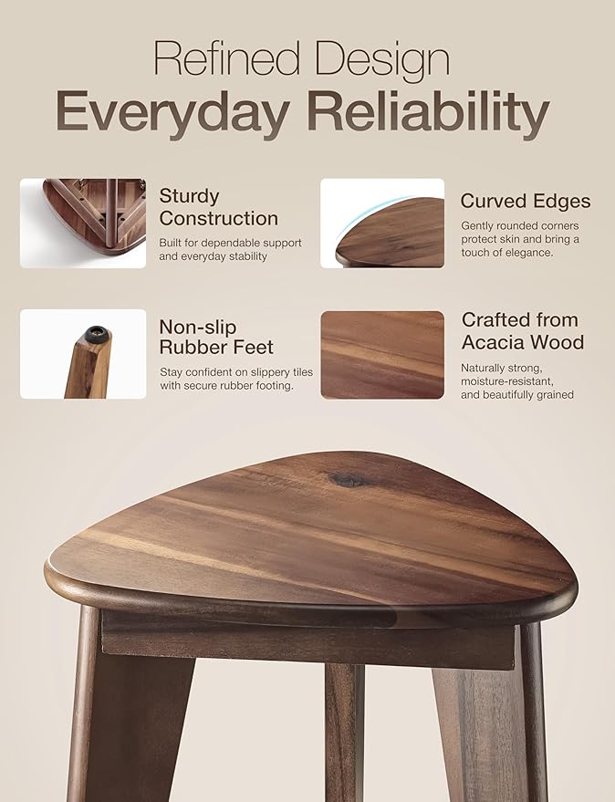 HOLANA 18" Corner Shower Foot Rest - Wooden Showers Stool Seat for Shaving Legs - Small Corner Shower Benches for Inside Shower - Waterproof Bath Step Stools Bench for Bathroom (Height - 18in, Walnut)