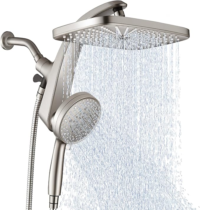 High Pressure Rain Shower Head: Upgrade Shower Heads with Handheld Spray Combo with Fixed Showerhead and 10 Sprays Handheld Shower Head, Detachable Showerheads Built-in Magnetic Docking and Power Jets