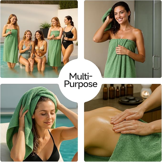 REDKISS Ultra-Plush Bath Towel Set, 900GSM Premium Thick Cotton for Bathroom & Spa, Super Absorbent Quick-Dry Bath Sheets with No Shedding (4-Piece Set for Adults, Luxury Hotel & Home Use)-Grass Green