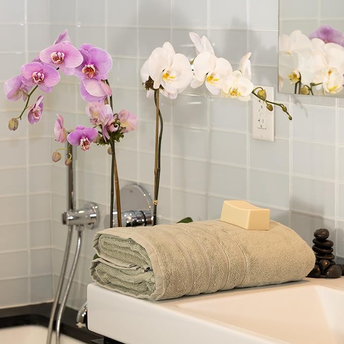 Mosobam Luxury Turkish Towels Bath Sheets 35X70 Seagrass Green Oversize 700 GSM Bamboo Viscose & Aegean Turkish Combed Cotton