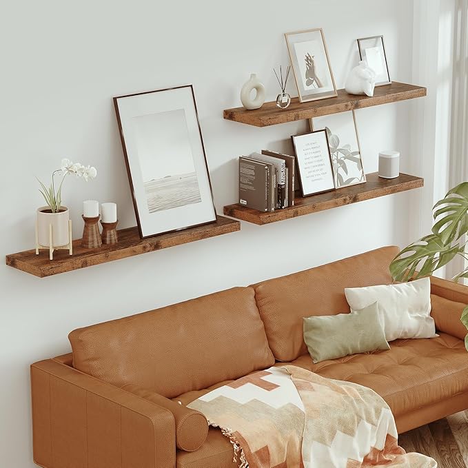 Vivelove Farmhouse Single Floating Shelves for Wall 48 in x 10.3in x 1.8in, Large Wall Long Shelves Heavy Duty 80 lbs for Bedroom, Living Room, Kitchen, Office, Rustic Shelf Book Home Decor, Brown