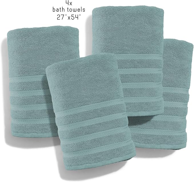 Hearth & Harbor Bath Towels for Bathroom - 100% Ring Spun Cotton Luxury Bathroom Towels - Soft & Highly Absorbent 4 Bath Towels, Teal