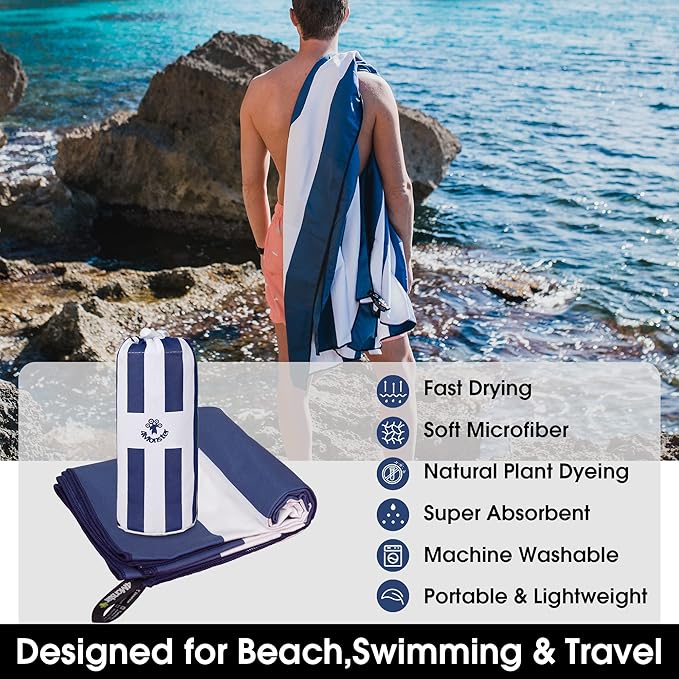 4Monster Microfiber Beach Towel Quick Dry,Super Absorbent Lightweight Travel Towel for Swimmers, Sand Free Camping Towel, Beach Towels for Pool,Swim,Water Sports,Yoga