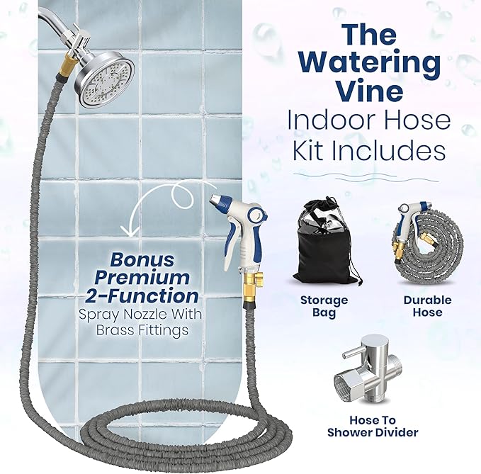 Indoor Hose Attachment with Handheld Sprayer for Dog Washing, Plant Watering, and Cleaning (50 FT) Long Hose with Universal Shower Head Adapter and Dog Shower Attachment