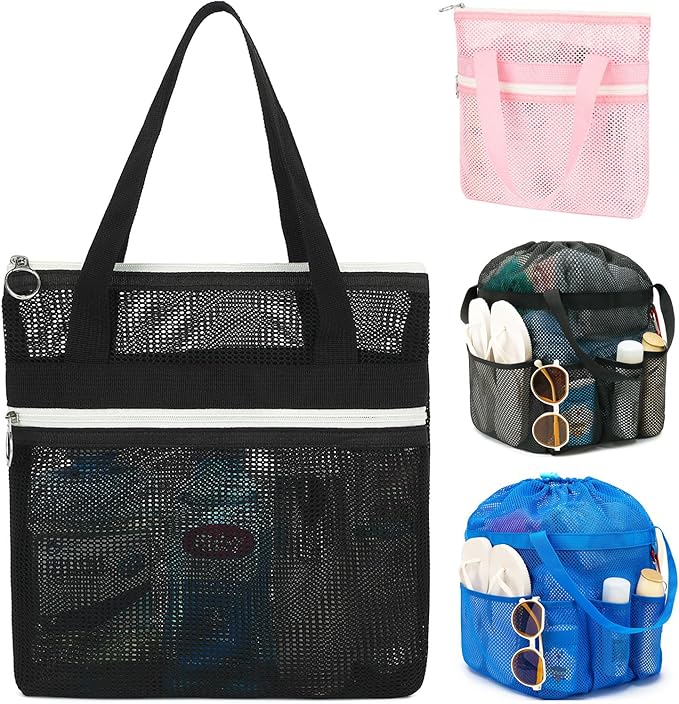 Mesh Shower Caddy Portable with Zipper & 2 Pockets - Quick Dry Shower Caddy Hanging for Travel Gym Camp Beach - Organizer Bag Bathroom Essentials for College Dorm