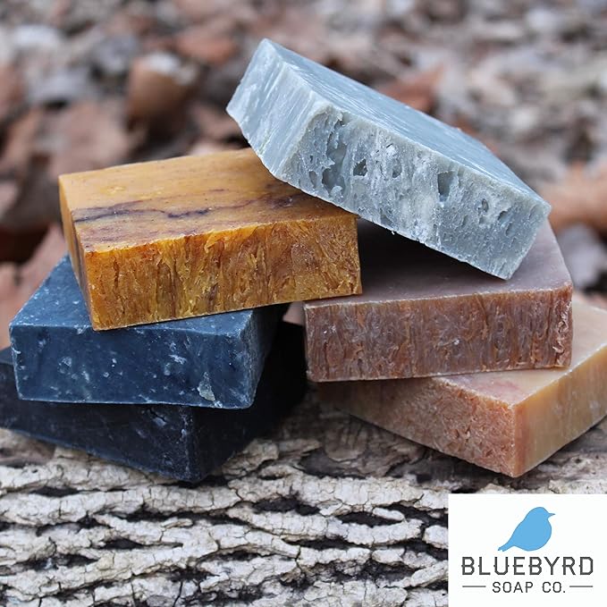 BLUEBYRD SOAP Men's Natural Bar Soap Gift Set (5 Bars) | Masculine Soap Bars Variety Pack - Bay Rum, Citrus Cedar Sage, Sandalwood, Frankincense, Exfoliating Pumice (Mens Original)