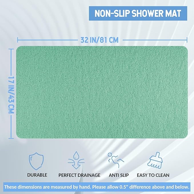 Non-Slip Bathtub Mat, Anti Slip Shower Mat, Fast Drying Bathtub Mats, Foot Scrubber Mat, Anti Slip Mat for Tub, Floor, Bathroom, Kitchen, Home, Hotel (Light Green 32"×17")