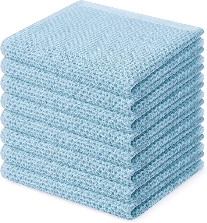 Homaxy 100% Cotton Waffle Weave Kitchen Dish Cloths, Ultra Soft Absorbent Quick Drying Dish Towels, 12 x 12 Inches, 8-Pack, Sky Blue