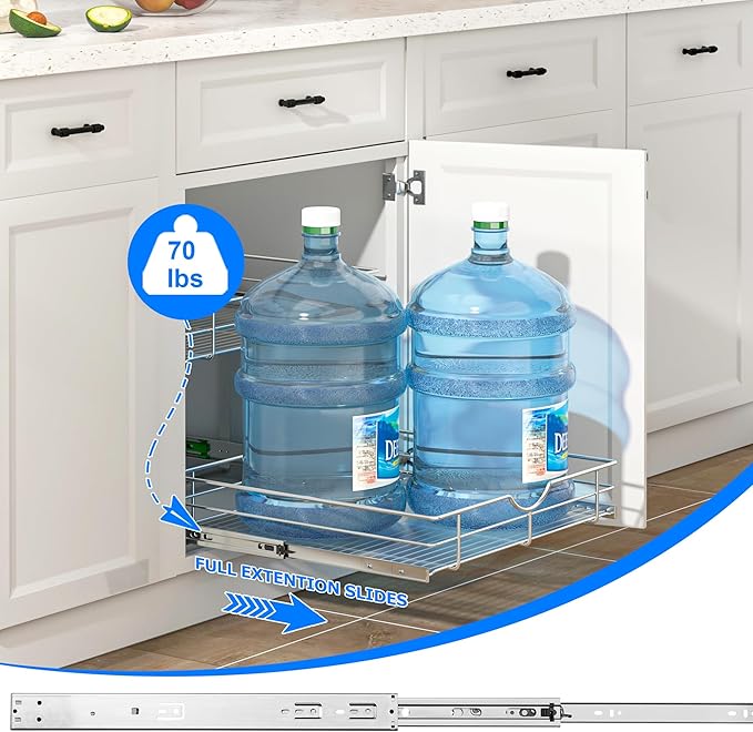 WelFurGeer 2-Tier Kitchen Cabinet Pullout Shelf and Drawer Organizer, Soft Close Pantry Pull Out Shelves, Heavy Duty Pull Out Cabinet Organizer with Shelf Liner for Kitchen Cabinets, Pantry Storage