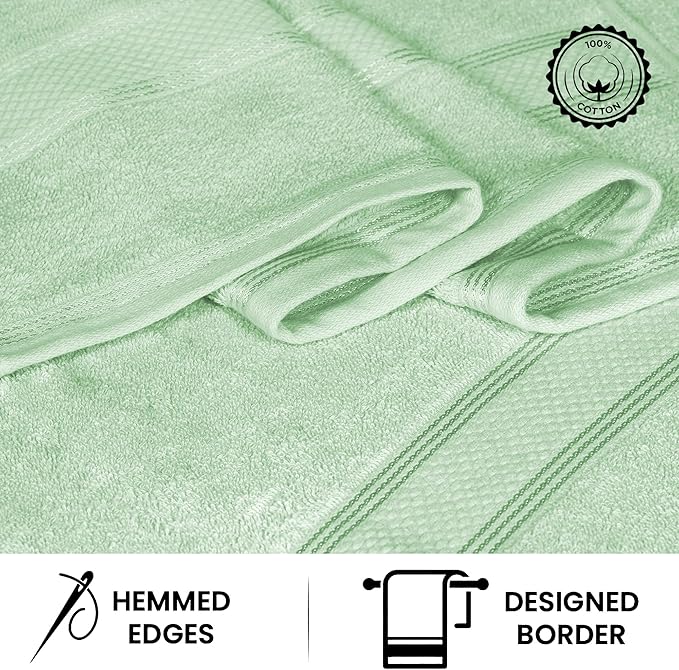 Casa Lino 100% Cotton Bath Towels Set of 4 (1 Bath Towel, 1 Hand Towel & 2 Wash Cloths) - Bathroom Towels and Washcloths Set - Complete Bathroom Set - Guest Room Essentials - (Light Sage Green)