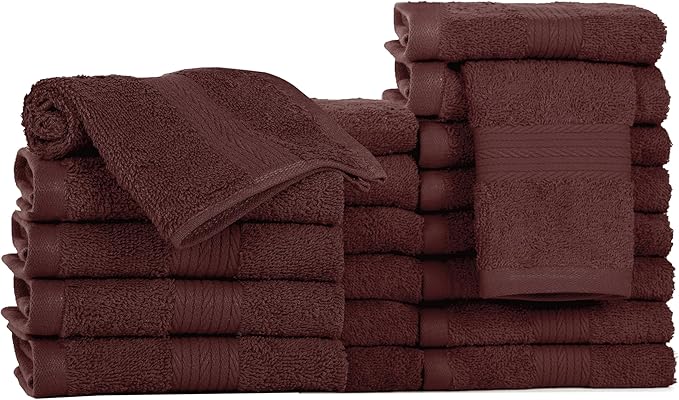 Ample Decor Set of 20 Wash Cloths 12 X 12 Inch 100% Cotton 600 GSM,Lightweight Reusable Fingertip Towels, Quick Drying Machine Washable Face Towels-Ideal for Bathroom, Pool, Hotel,Spa -Brown
