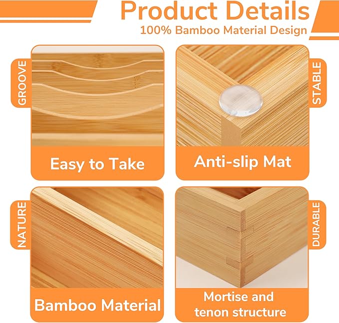BAMEOS Bamboo Silverware Drawer Organizers, 11.9 inch Utensil Drawer Organizer for Kitchen Drawers, 7 Slots Total Large Flatware Organizer for Knives Cutlery Spoons Forks (Natural)