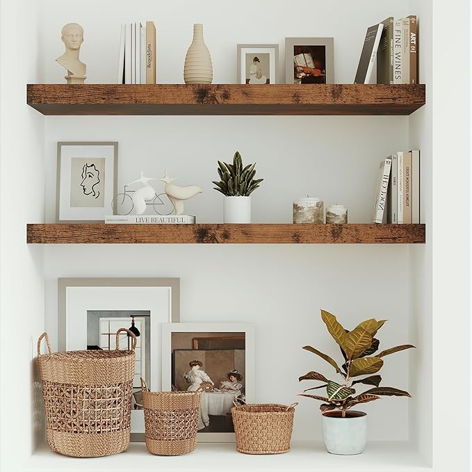 Vivelove Floating Shelves 10 inches Deep, 36x10 Shelves for Room，Wall Shelves for Bedroom, Living Room, Kitchen, Office, Bathroom Farmhouse Shelf, Home Decor with Invisible Bracket, Rustic Brown