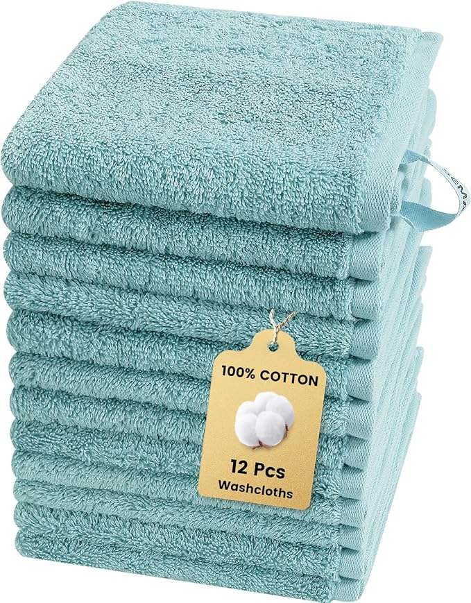 SEMAXE 100% Cotton Washcloths 12-Pack, 13 × 13 Inch Soft Luxury Face Towels – Super Absorbent & Quick-Dry, Premium Cloth with Hanging Loop, Oeko-TEX Certified, Gift-Ready Box