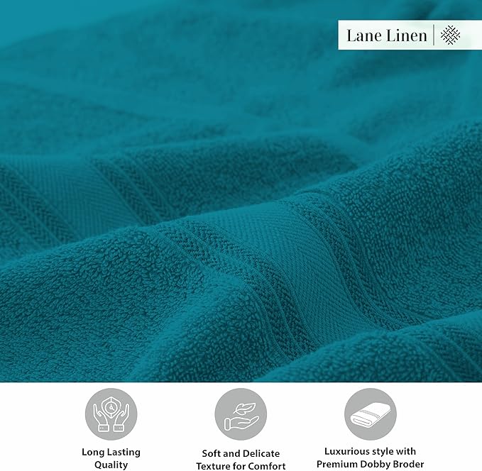 LANE LINEN 100% Cotton 4 Pack Bath Towels Set (28"x54") - Zero Twist, Large Cotton Towels for Bathroom - Quick Dry, Soft & Absorbent Bath Towel Set - Pre Shrunk, Wide Variety of Colors - Sea Port
