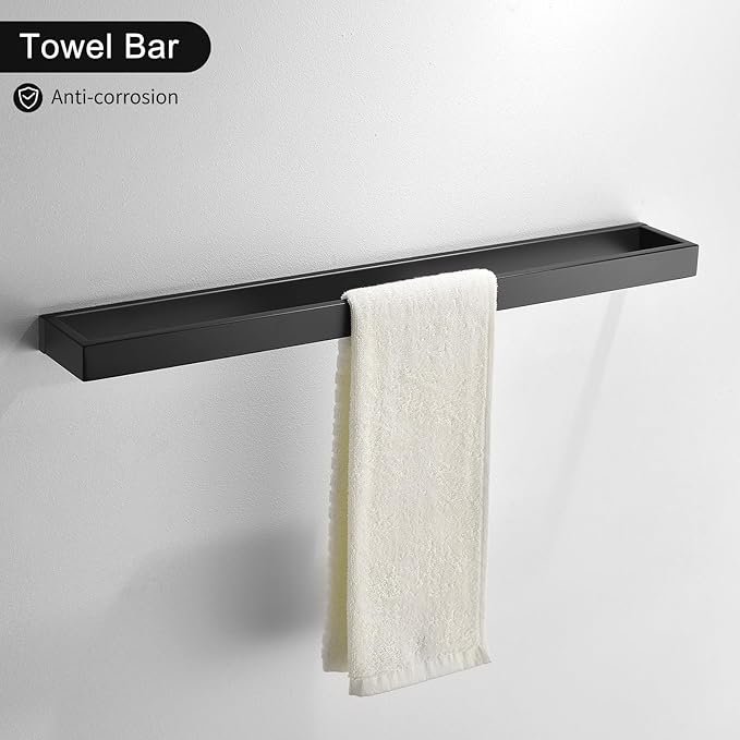TNOMS Black Towel Bar Set, 4-Pieces Bathroom Hardware Set Modern Bathroom Towel Holder Set SUS304 Stainless Steel Wall Mounted Towel Rack Set,23.6 Inch