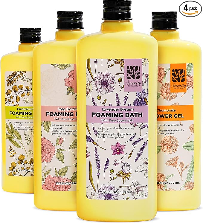 Bubble Bath for Women Adults, Scented Bubble Bath Gift Set for Women, 51.2 fl oz (Pack of 4), with Shower Gel, Ladies Foaming Bath Variety, Mother's Day Gift for Mom, Christmas Gifts for Her