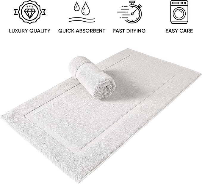 SALBAKOS 100% Turkish Cotton Bath Mat Set 2-Piece - 20x34 inch, Premium Quality Hotel & Spa Collection, Soft, Absorbent, Long Lasting, Durable Bathroom Rugs | Made in Turkey (Ivory, 2 Bath Mats)
