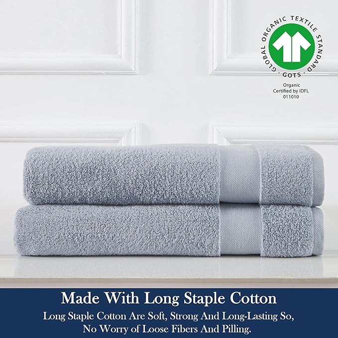 Delara Organic Cotton Luxuriously Plush Hand Towel Pack of 2 | GOTS & OEKO-TEX Certified | Premium Hotel Quality Towels | Feather Touch Technology|650 GSM Long Staple|Soft, Quick Dry & Ultra-Absorbent