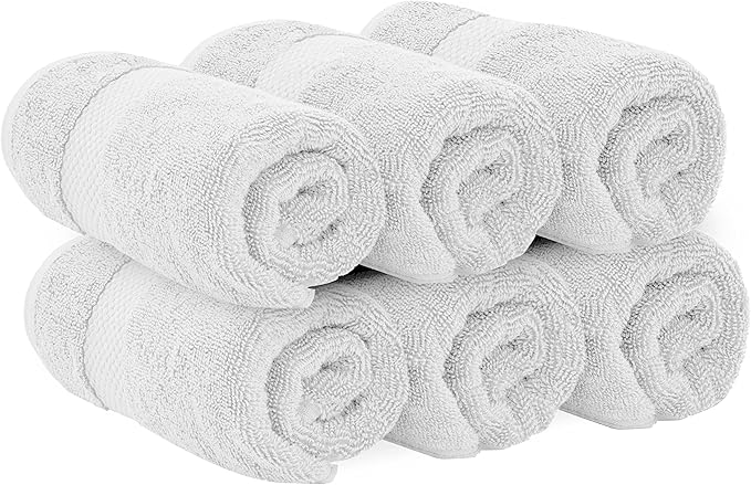 White Classic Luxury Silver Hand Towels - Soft 100% Turkish Cotton | Highly Absorbent Hotel spa Bathroom Towel Collection | 16x30 Inch | Set of 6