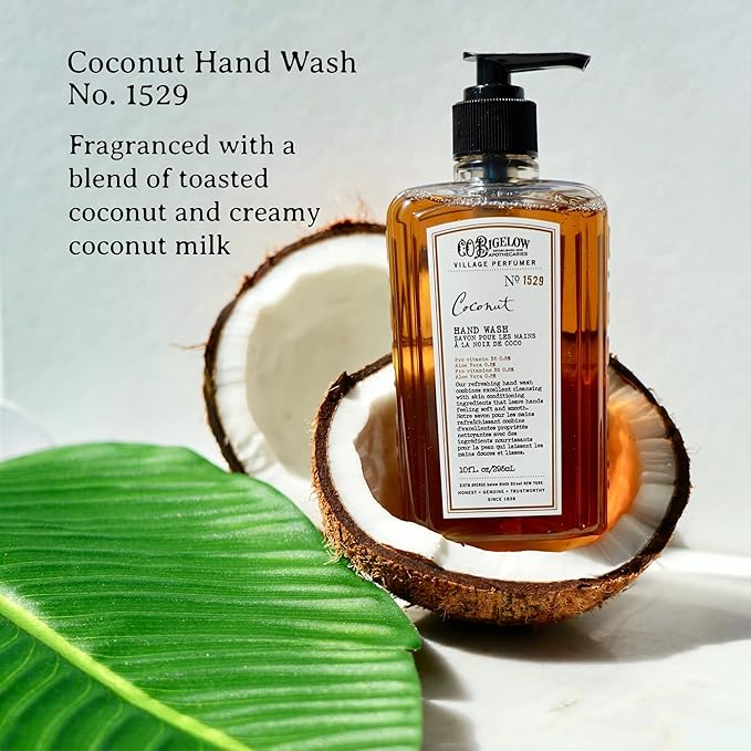 C.O. Bigelow Hand Wash, Coconut, No. 1529 - Village Perfumer Moisturizing Hand Wash for Bathroom & Kitchen with Aloe Vera, 10 fl oz, Pack of 2