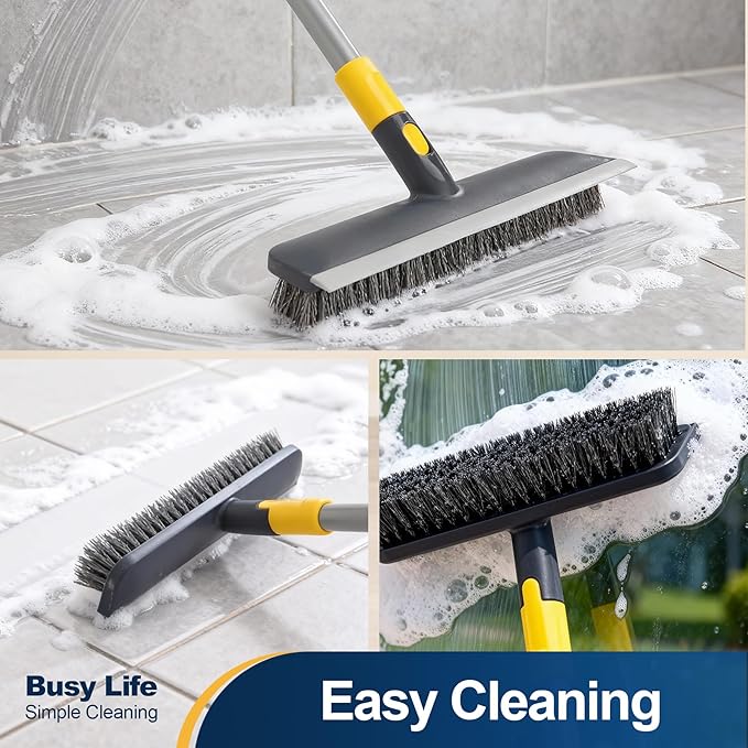 Yocada Floor Scrub Brush Telescopic Handle 2 in 1 Scrape Brush Stiff Bristle Shower Scrubber for Cleaning Patio Bathroom Garage Kitchen Wall Deck Tub Tile 55.9 inch Tall