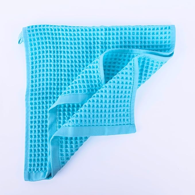 PÜSKÜL Organic Waffle Kitchen Towel 100% Turkish Cotton Set of 3 Turquoise - Premium Quality, Soft, Quick-Dry, Absorbent, Lint-Free Hand Towels 32X16 Inches (3, Turquoise)