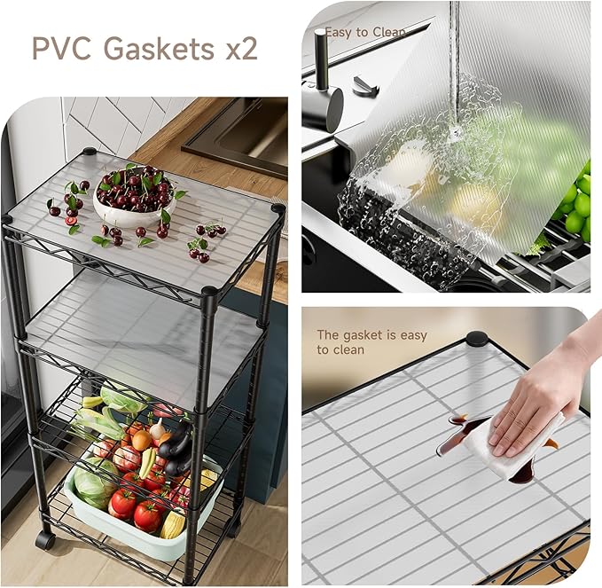 4 Tier Adjustable Storage Shelves Heavy Duty Metal Utility Shelf Wire Shelving Unit Organizer Rack for Home Kitchen Office Bathroom Pantry Room 12" D x 18" W x 44.5" H