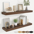 fuqing Floating Shelves for Wall, Wall Mounted Wood Floating Shelf with Invisible Brackets for Living Room, Bathroom, Bedroom, Kitchen Storage and Decor, 30 Inch Set of 2, Walnut