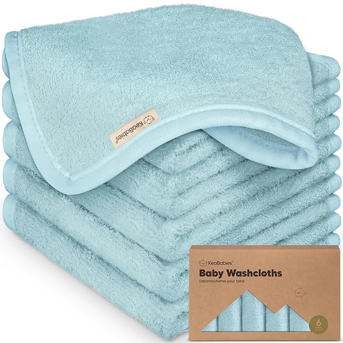 6-Pack Baby Washcloths - Soft Absorbent Viscose from Bamboo Wash Cloths for Babies, Kids, Toddlers, Infant, Newborn Bath Towels, Gentle on Sensitive Skin, 10x10 Reusable Face Towels (Sky)