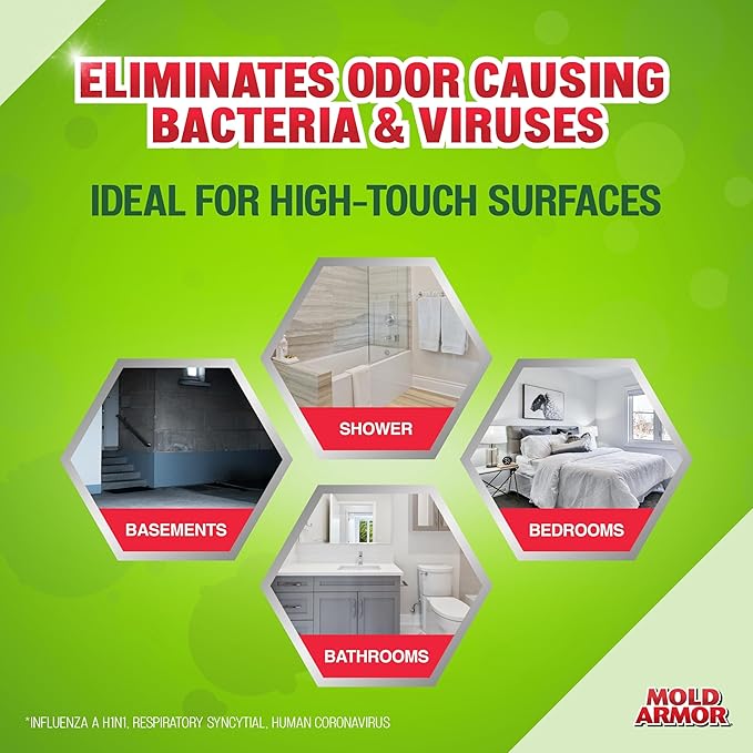 Mold Armor Professional Brand Mold Kill & Control Spray, 32 oz., Hard Surface Mold and Mildew Remover, Visible Results in Minutes, Eliminates Bacteria and Viruses