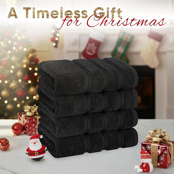 American Soft Linen Luxury Hand Towels for Bathroom, 600 GSM 100% Cotton Turkish 4 Piece Hand Towel Set, 600 GSM Hand Face Towels for Kitchen, Black Hand Towels