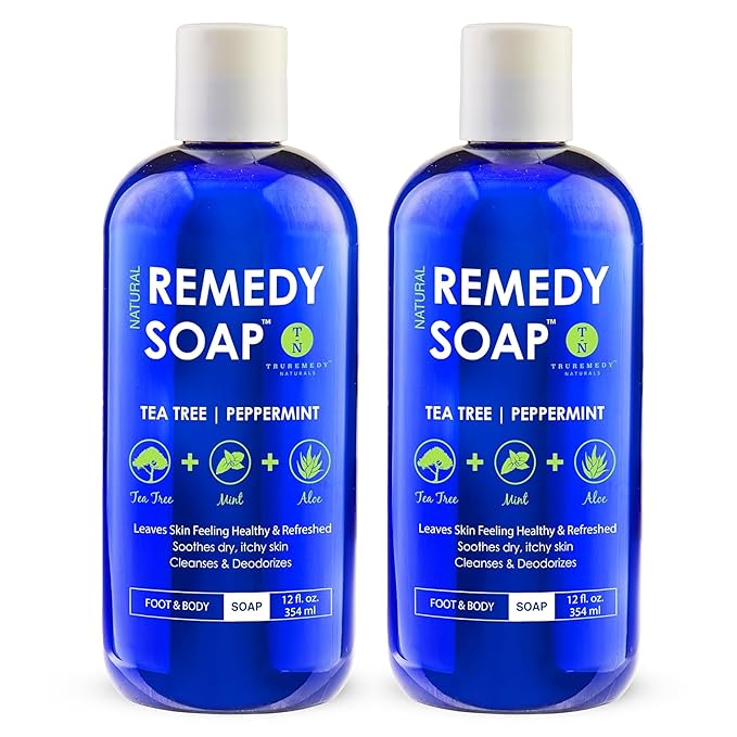 Truremedy Naturals 12oz Tea Tree Oil Body Wash - Pack of 2 - Tea Tree Soap with Aloe and Peppermint Oil - Moisturizing Foot Wash - Suitable for All Skin Types
