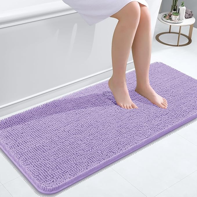 OLANLY Bathroom Rugs 47x20, Extra Soft Absorbent Chenille Bath Rugs, Rubber Backing Quick Dry, Machine Washable Bath Mats for Bathroom Floor, Tub and Shower, Home Decor Accessories, Lavender