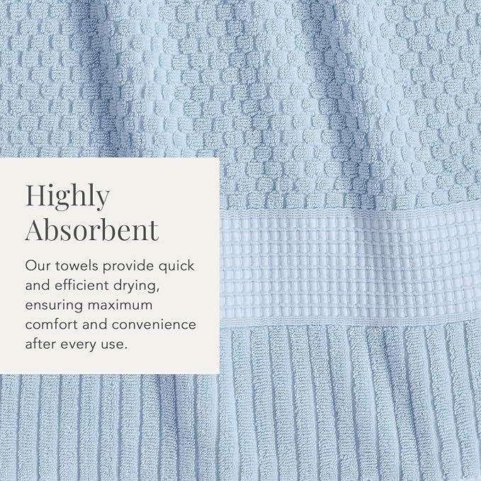 NY Loft 100% Cotton Bath Towel 4 Pack | Super Soft & Absorbent Quick-Dry Bath Towels 30" x 52" |Textured and Durable Cotton | Trinity Collection (4 Pack Bath Towel, Chambray Blue)