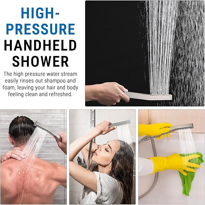 G-Promise All Metal 14 Inch Dual Square Shower Head with Handheld Spray Combo, Rain Shower Head, Adjustable Extension Arm, 3-Way Diverter, 71 Inch Extra Long Hose - A Bathroom Upgrade(Brushed Nickel)