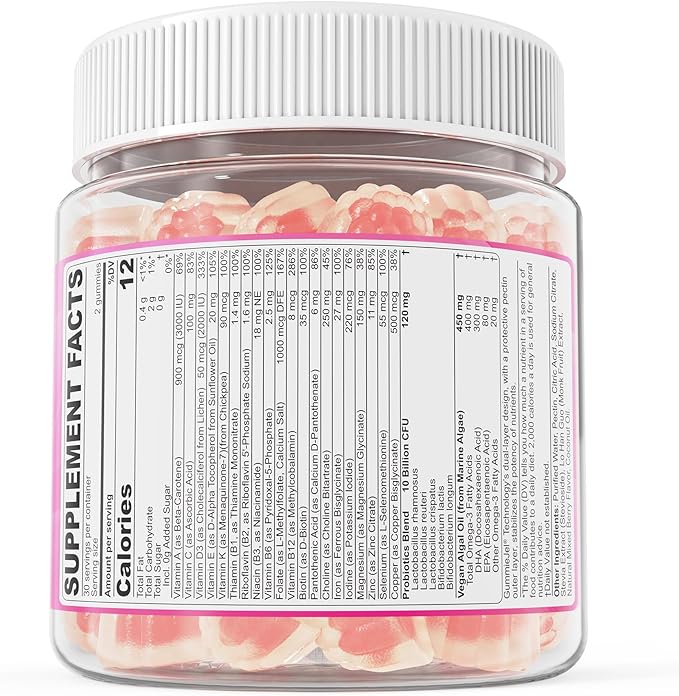 Prenatal Vitamins for Women Multivitamin Gummies w/ Methylfolate 1mg, Choline Omega-3(DHA+EPA) Iron, Postnatal Vitamins for Women Breastfeeding | Before,During & After Pregnancy,Sugar Free,Vegan,60Cts
