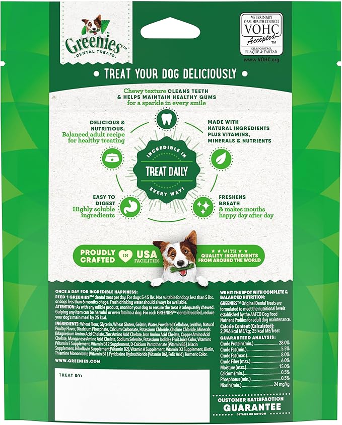 Greenies Veterinarian-Recommended Natural Dental Dog Treats Teenie Size, Original Flavor, 6 oz. Pack, 22 Count