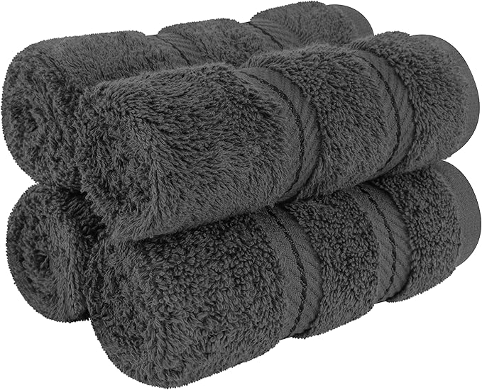 American Soft Linen Luxury Washcloths for Bathroom, 600 GSM 100% Cotton 4 Piece Turkish Wash Cloth Set, 13x13 in Soft Rags for Body and Face, Dark Gray Washcloths