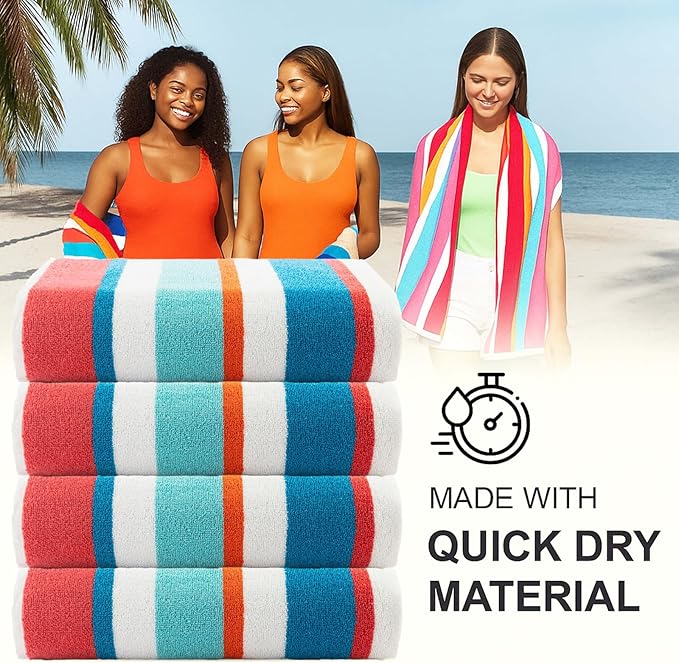 CASA COPENHAGEN Bora Bora Beach Towels Designed in Denmark Rough and Tough, Quick Dry, for Pool, Bath & Shower 30x60 inches 4 Pieces Cotton Beach Bath Towels Set - Turquoise