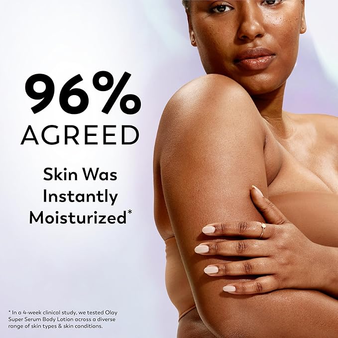 Olay Super Serum Hand & Body Lotion for Dry Skin, 24hr Long Lasting Hydration, 5+ Ingredient Serum Complex for Bright Even Firm Luminous Skin, Sweet Vanilla & Soft Wood Scent, 18.5 fl oz