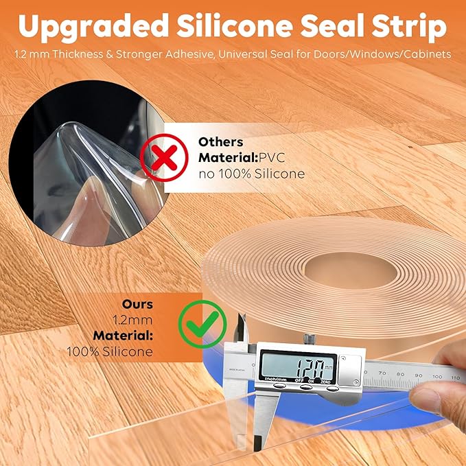 T-Shaped Silicone Door Weather Stripping for Side, 1.37 in x 20 Ft Door Draft Stopper Shower Seal Strip for Door Frame & Windows and Shower Sweep Gaps(Clear)