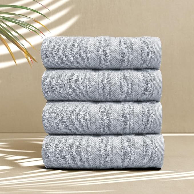 Hearth & Harbor Luxury Hand Towels - 100% Ring Spun Cotton Hand Towels for Bathroom, Shower, Spa, Soft & Absorbent Towels, 4 Piece Set, Ice Blue