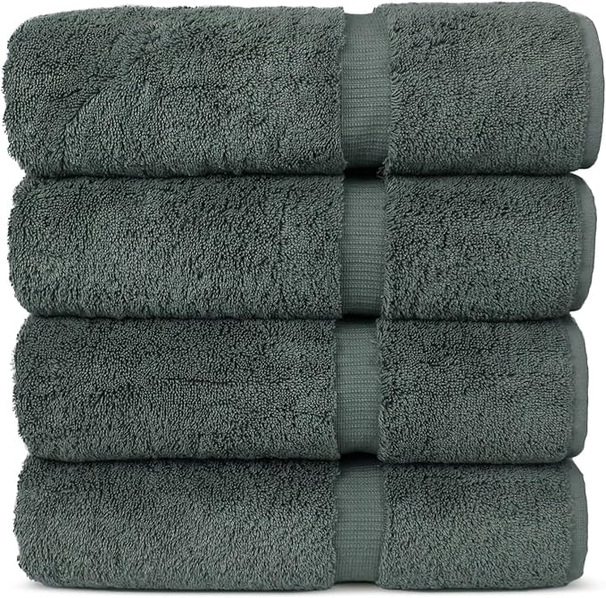 Chakir Turkish Linens 100% Cotton Premium Turkish Towels for Bathroom | 27'' x 54'' (4-Piece Bath Towels - Dark Gray)