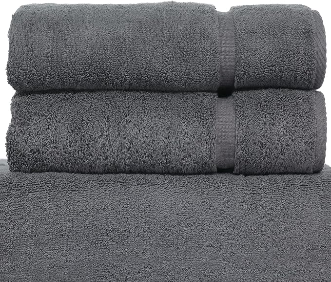 Luxury Hotel & Spa Collection Highly Absorbent, Quick Dry 100% Turkish Cotton 700 GSM, Eco Friendly Towel, for Bathroom Dobby Border Soft Bath Towel Set 27 X 54 (Gray, Bath Towels - Set of 2)